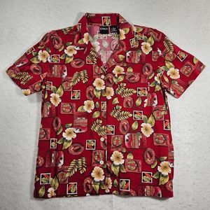 Erika Hawaiian Shirt Blouse Womens Size S Red Floral Tours Travel Short Sleeve